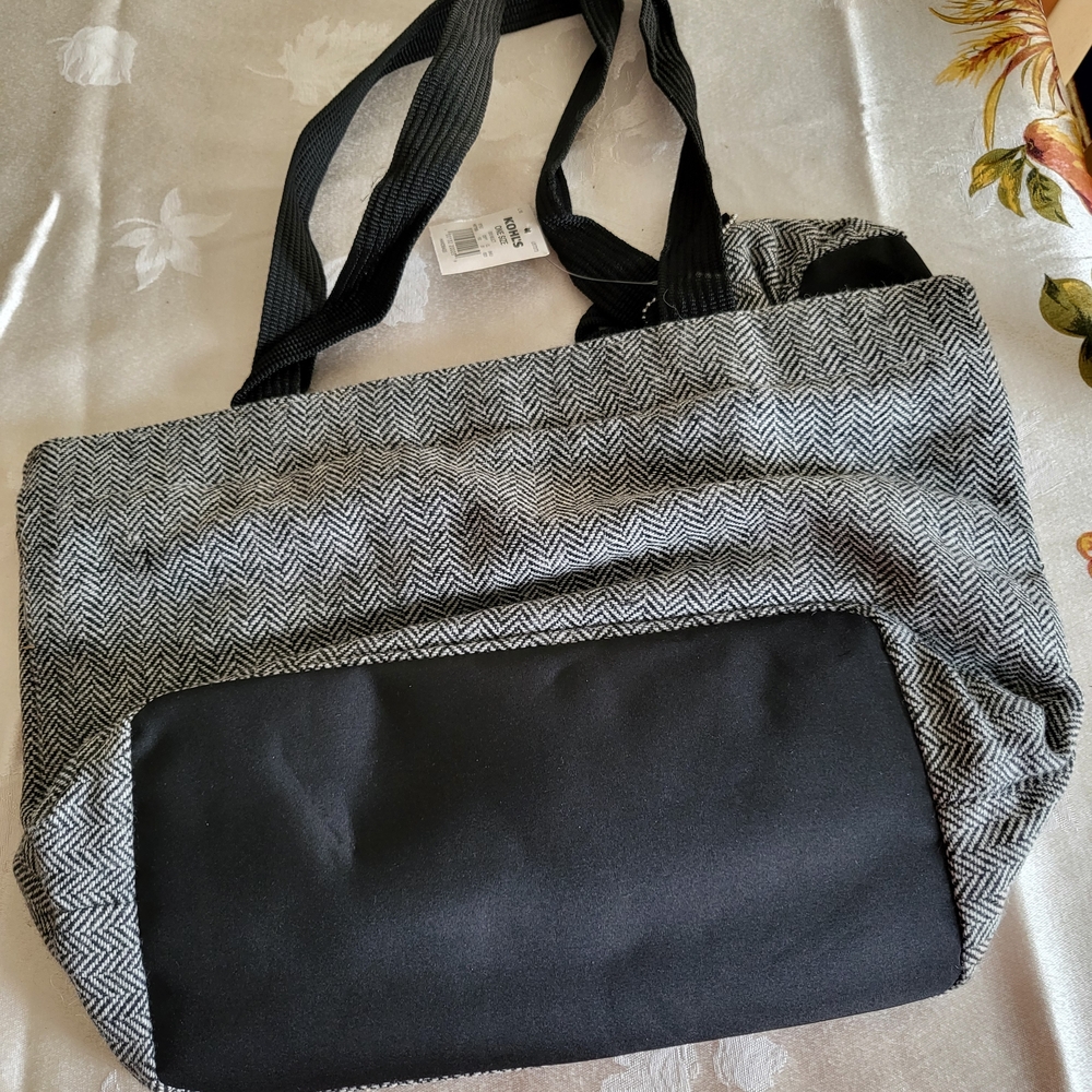 Black and White Sonoma Tweed Wool Tote Bag - Picture 3 of 9